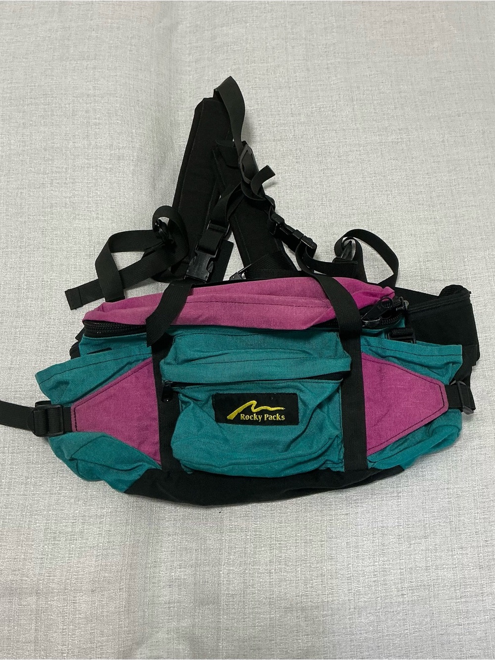 Vintage 90s Rocky Packs Ocelot Lumber Fanny Pack Teal Pink Magenta USA Boulder